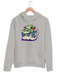 Monster Car - Araba Gri Unisex Kapşonlu Sweatshirt