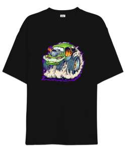 Monster Car - Araba Siyah Oversize Unisex Tişört