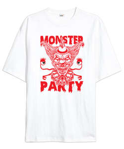 Monster Party Beyaz Oversize Unisex Tişört