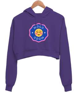 Mood Smile Mor Kadın Crop Hoodie Kapüşonlu Sweatshirt