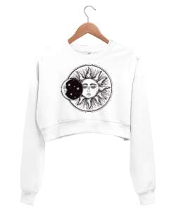 MOON AND SUN Beyaz Kadın Crop Sweatshirt