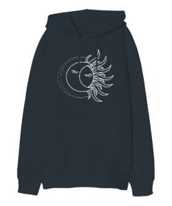 Moon And Sun - Güneş ve Ay Füme Oversize Unisex Kapüşonlu Sweatshirt