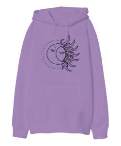 Moon And Sun - Güneş ve Ay Lila Oversize Unisex Kapüşonlu Sweatshirt