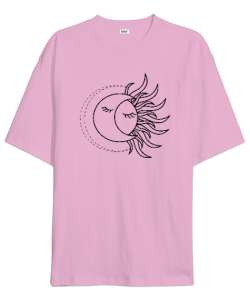 Moon And Sun - Güneş ve Ay Pembe Oversize Unisex Tişört