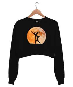 Moon Dance - Ay Işığında Dans Siyah Kadın Crop Sweatshirt