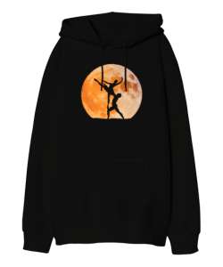 Moon Dance - Ay Işığında Dans Siyah Oversize Unisex Kapüşonlu Sweatshirt