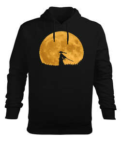 Moon Samurai Siyah Erkek Kapüşonlu Hoodie Sweatshirt