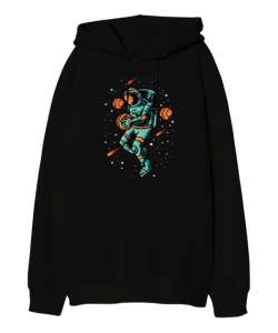 Moon Siyah Oversize Unisex Kapüşonlu Sweatshirt