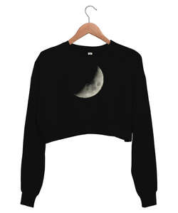 Moon - Yarım Ay Siyah Kadın Crop Sweatshirt