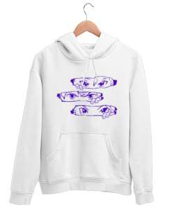 Mor Anime Gözler Beyaz Manga Beyaz Unisex Kapşonlu Sweatshirt