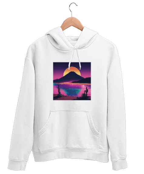 Tisho - Mor Dünya Tasarım Beyaz Unisex Kapşonlu Sweatshirt