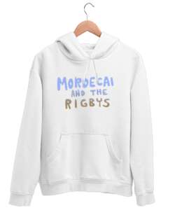 Mordecai and the Rigbys Havalı Beyaz Unisex Kapşonlu Sweatshirt