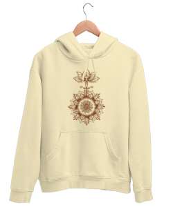 Motif Çiçek Krem Unisex Kapşonlu Sweatshirt