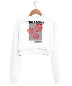  Motivasyon ve çiçekler Beyaz Kadın Crop Sweatshirt