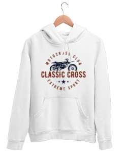 Motocross Club Beyaz Unisex Kapşonlu Sweatshirt