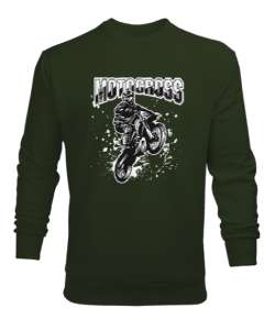 Motocross - Motosiklet Yarışı Haki Yeşili Erkek Sweatshirt