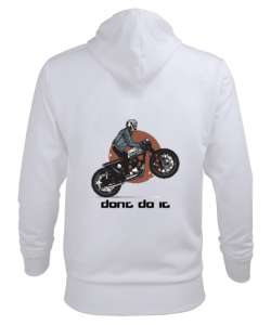 Motor Tasarımlı Beyaz Erkek Kapüşonlu Hoodie Sweatshirt