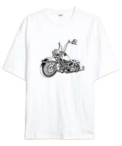 Motorcycle - Motosiklet Beyaz Oversize Unisex Tişört