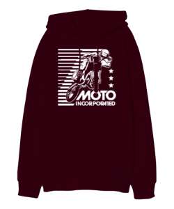  Motorcycle Race GP - Motosiklet Sürüş Bordo Oversize Unisex Kapüşonlu Sweatshirt