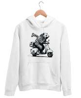 Motosiklet Kullanan Ayı - Bear Beyaz Unisex Kapşonlu Sweatshirt - Thumbnail