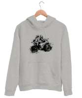 Motosiklet Sürüş - Motorace Gri Unisex Kapşonlu Sweatshirt - Thumbnail