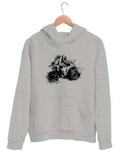 Motosiklet Sürüş - Motorace Gri Unisex Kapşonlu Sweatshirt