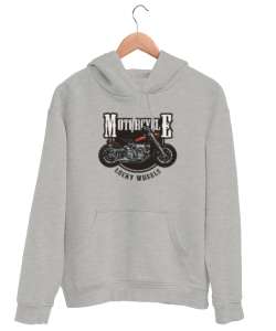 Motosiklet - Vintage Motorcycle Gri Unisex Kapşonlu Sweatshirt