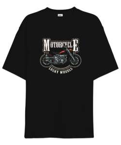 Motosiklet - Vintage Motorcycle Siyah Oversize Unisex Tişört