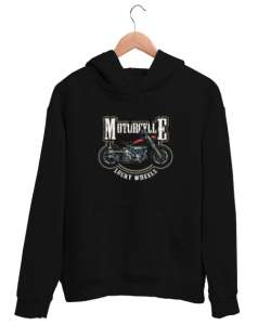 Motosiklet - Vintage Motorcycle Siyah Unisex Kapşonlu Sweatshirt