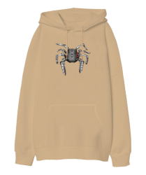 Mouse Örümcek Camel Oversize Unisex Kapüşonlu Sweatshirt