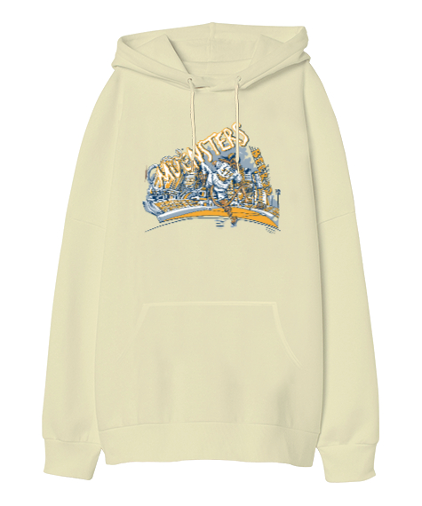 Mouse Shooter Krem Oversize Unisex Kapüşonlu Sweatshirt