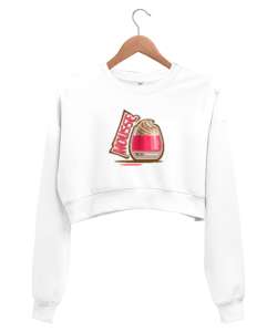 Mousse baskılı Beyaz Kadın Crop Sweatshirt