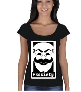 Mr. Robot Fsociety Maske Bayan Tişört Kadın Açık Yaka