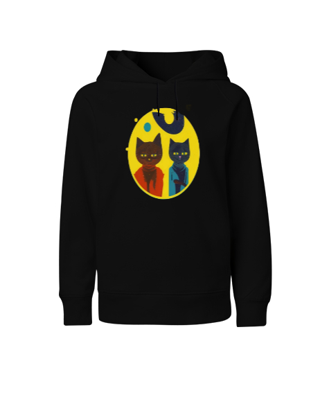 Mr.Cats Siyah Çocuk Unisex Hoodie Kapüşonlu