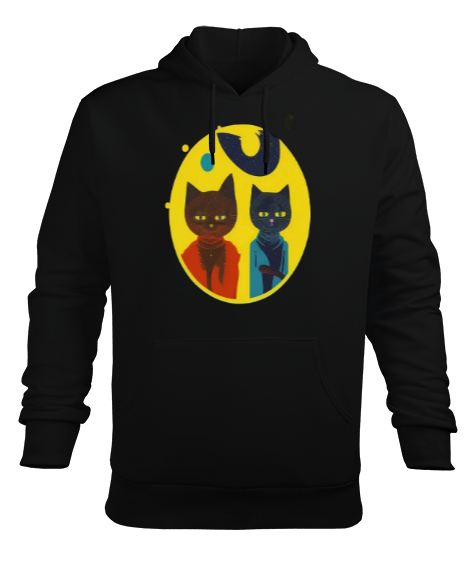 Mr.Cats Siyah Erkek Kapüşonlu Hoodie Sweatshirt