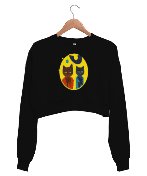 Mr.Cats Siyah Kadın Crop Sweatshirt