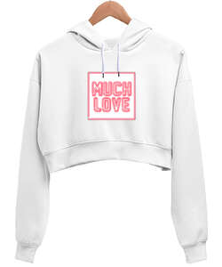 Much Love Beyaz Kadın Crop Hoodie Kapüşonlu Sweatshirt