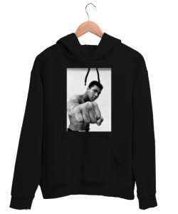 muhammed ali baskılı Siyah Unisex Kapşonlu Sweatshirt