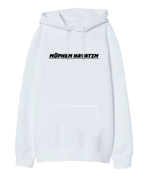 Tisho - Müphem Hayat Beyaz Oversize Unisex Kapüşonlu Sweatshirt