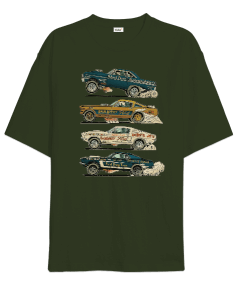 Muscle Car Drag Baskılı Oversize Unisex Tişört