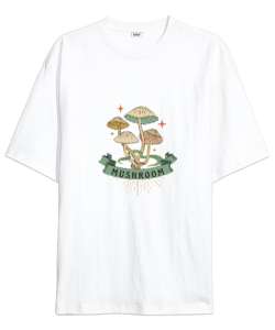 Mushroom Beyaz Oversize Unisex Tişört