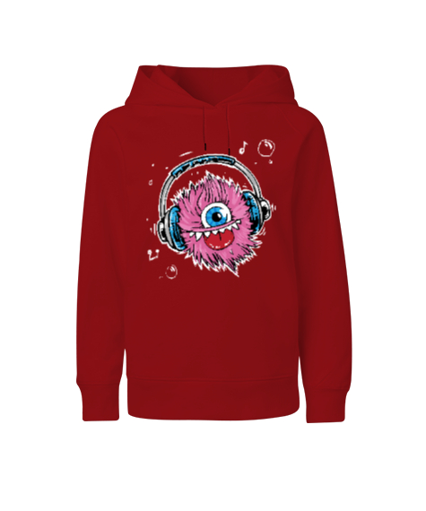 Music Monster - Sevimli Canavar Kırmızı Çocuk Unisex Hoodie Kapüşonlu