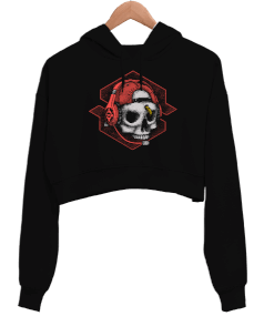 Musican Skull Kadın Crop Hoodie Kapüşonlu Sweatshirt