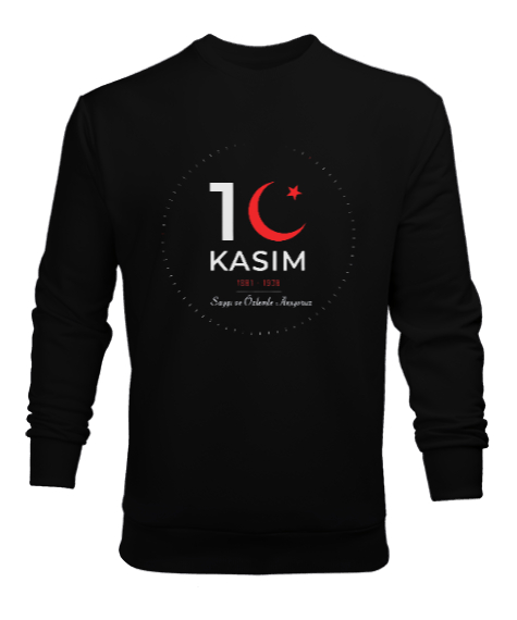 Mustafa Kemal Atatürk 10 Kasım Saat Resimli Siyah Erkek Sweatshirt - Tisho