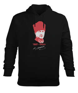 Mustafa Kemal Atatürk 1881 1938 Baskılı Siyah Erkek Kapüşonlu Hoodie Sweatshirt