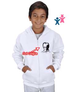 Mustafa Kemal Atatürk Beyaz Çocuk Kapüşonlu Hoodie Fermuarlı