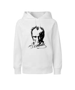 Mustafa Kemal Atatürk Beyaz Çocuk Unisex Hoodie Kapüşonlu