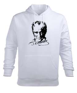 Mustafa Kemal Atatürk Beyaz Erkek Kapüşonlu Hoodie Sweatshirt