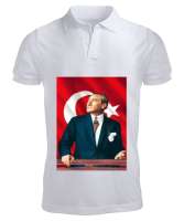 Mustafa Kemal Atatürk Beyaz Erkek Kısa Kol Polo Yaka - Thumbnail