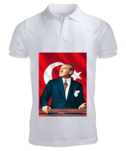 Mustafa Kemal Atatürk Beyaz Erkek Kısa Kol Polo Yaka